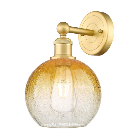 Innovations Brookhaven Globe 8in 1-Light Wall Sconce | Industrial Satin Gold Steel and Amber Glass | Damp Rated Hallway & | Model 616-1W-SG-G483-8AM