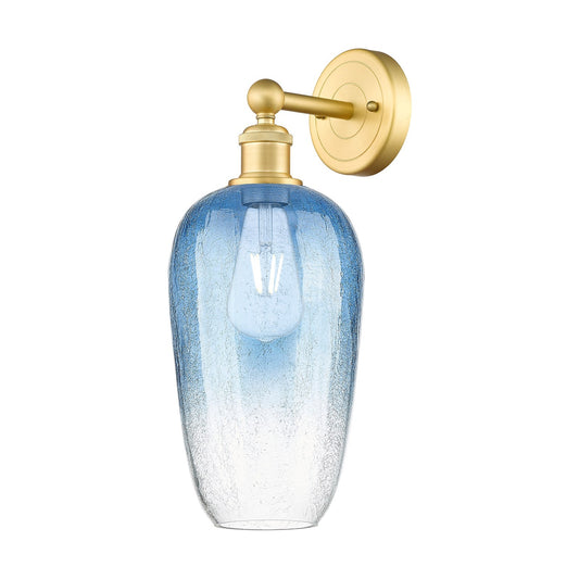 Innovations Brookhaven Flute 1-Light Wall Sconce | Industrial Satin Gold Steel and Sapphire Blue Glass | Entryway & Hallway | Model 616-1W-SG-G484-7SB