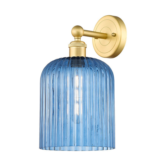 Innovations Bridal Veil 1-Light 5in Wall Sconce | Art Nouveau Satin Gold Steel and Princess Blue Ribbed Glass | Bathroom & | Model 616-1W-SG-G559-8BL