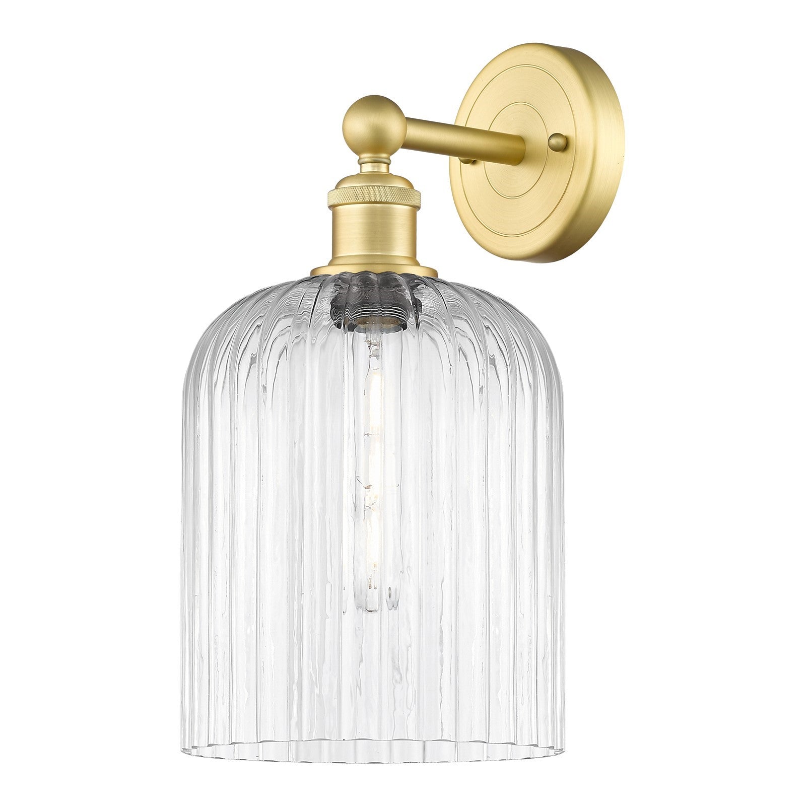 Innovations Bridal Veil 1-Light 5in Sconce | Art Nouveau Satin Gold Steel and Clear Ribbed Glass | Bathroom & Hallway Damp | Model 616-1W-SG-G559-8CL