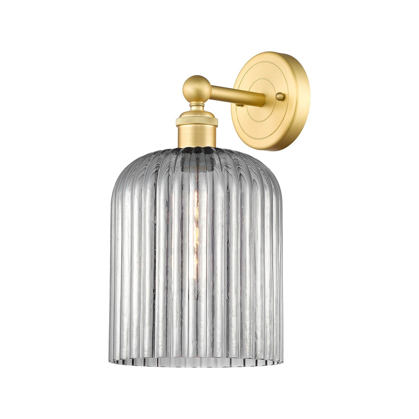 Innovations Bridal Veil 5in 1-Light Wall Sconce | Industrial Satin Gold Steel and Light Smoke Ribbed Glass | Bathroom & Hallway | Model 616-1W-SG-G559-8SM