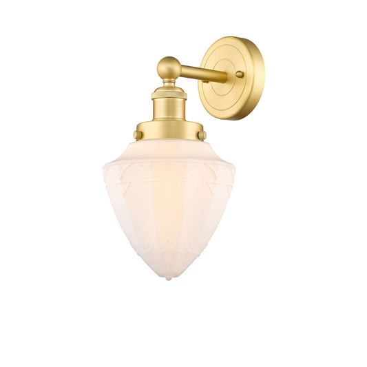 Innovations Bullet 7in 1-Light Wall Sconce | Industrial Satin Gold Steel and Matte White Frosted Glass | Bathroom & Hallway | Model 616-1W-SG-G661-7