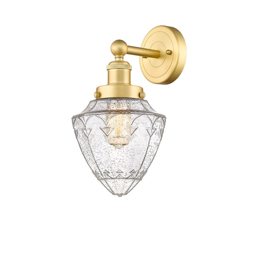 Innovations Lighting Bullet 1-Light 7in Wall Sconce | Industrial Satin Gold Steel and Seedy Glass | Bathroom & Hallway Accent | 7 | Model 616-1W-SG-G664-7