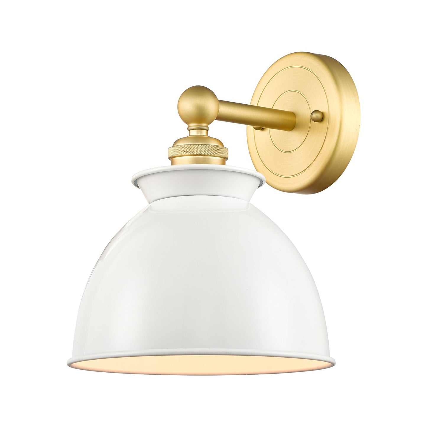 Innovations Adirondack 8.25in 1-Light Wall Sconce | Industrial Satin Gold Steel and Cast Brass and Glossy White Metal Shade | Model 616-1W-SG-M14-W