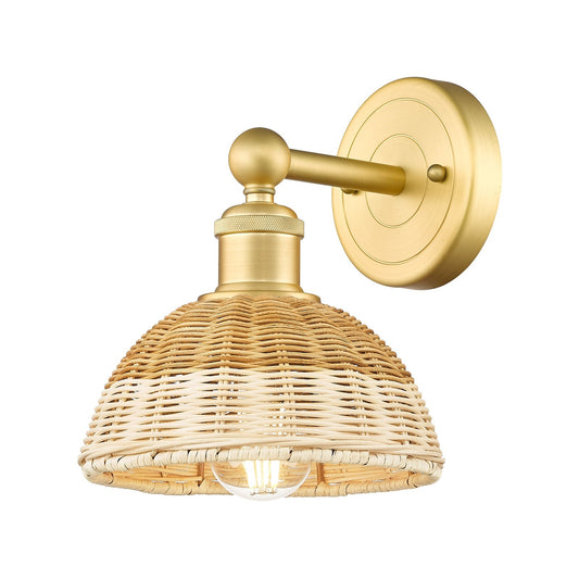 Innovations Lighting Bristol Natural II 1-Light Wall Sconce | Industrial Satin Gold Steel and Cast Brass with Natural Fiber | Model 616-1W-SG-NBD2-75-NAT