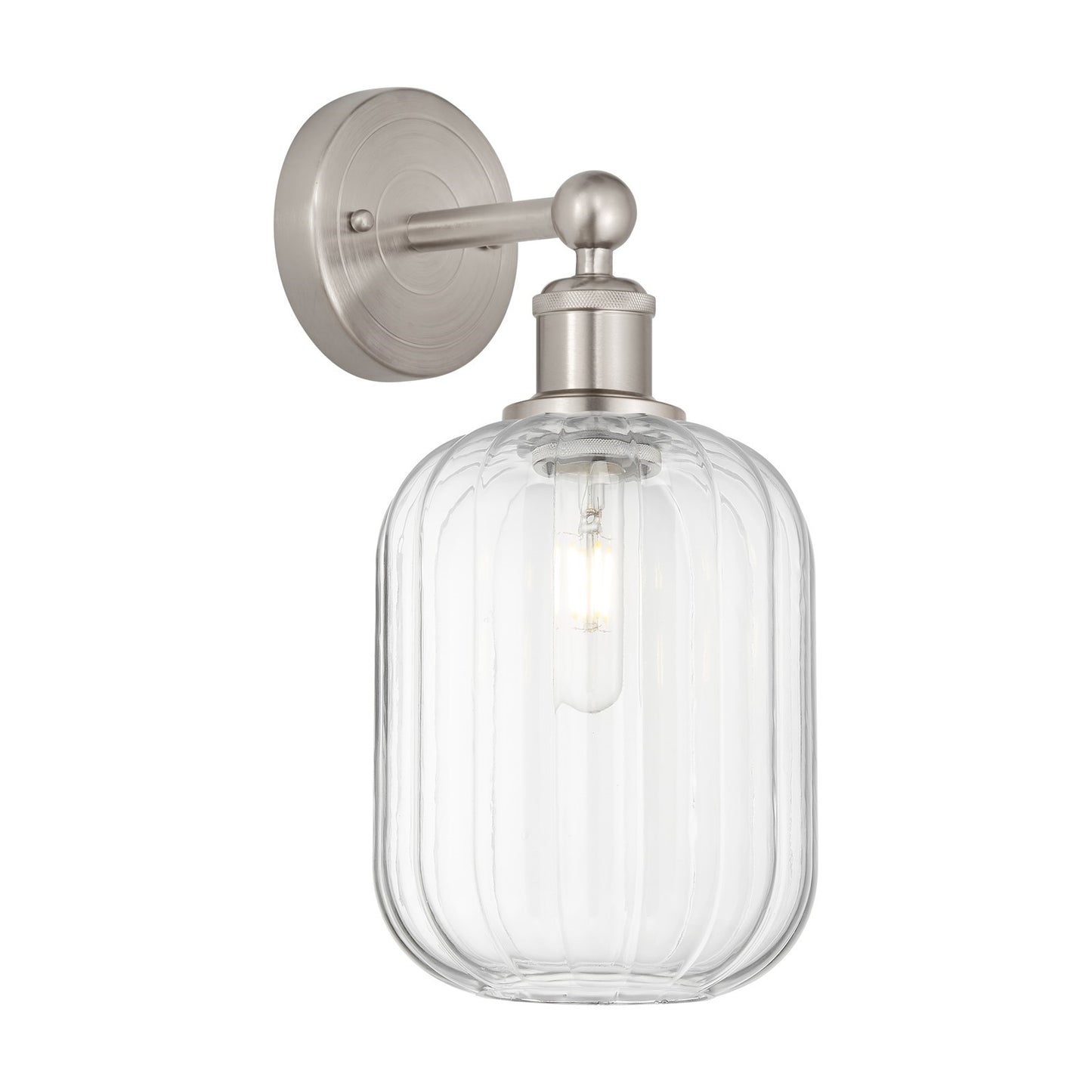 Innovations Preston Cylinder 6.75in 1-Light Wall Sconce | Industrial Brushed Satin Nickel Steel and Clear Glass | Hallway & | Model 616-1W-SN-G460-7CL