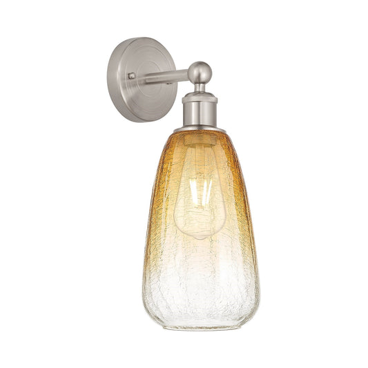 Innovations Brookhaven Almond 6in 1-Light Wall Sconce | Industrial Brushed Satin Nickel Steel and Amber Glass | Bathroom & | Model 616-1W-SN-G480-6AM