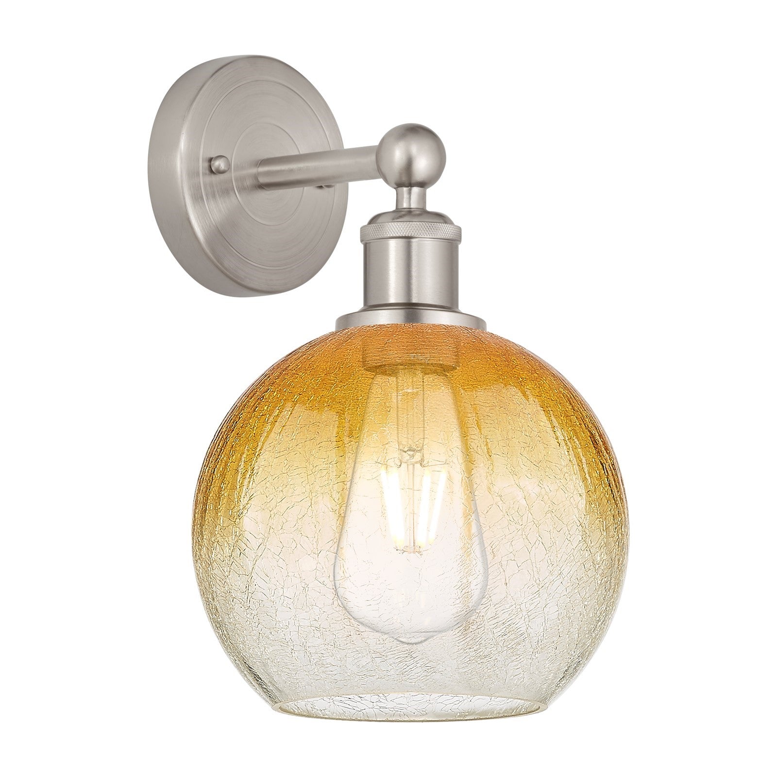 Innovations Brookhaven Globe 8in 1-Light Wall Sconce | Industrial Brushed Satin Nickel Steel and Amber Glass | Bathroom & | Model 616-1W-SN-G483-8AM