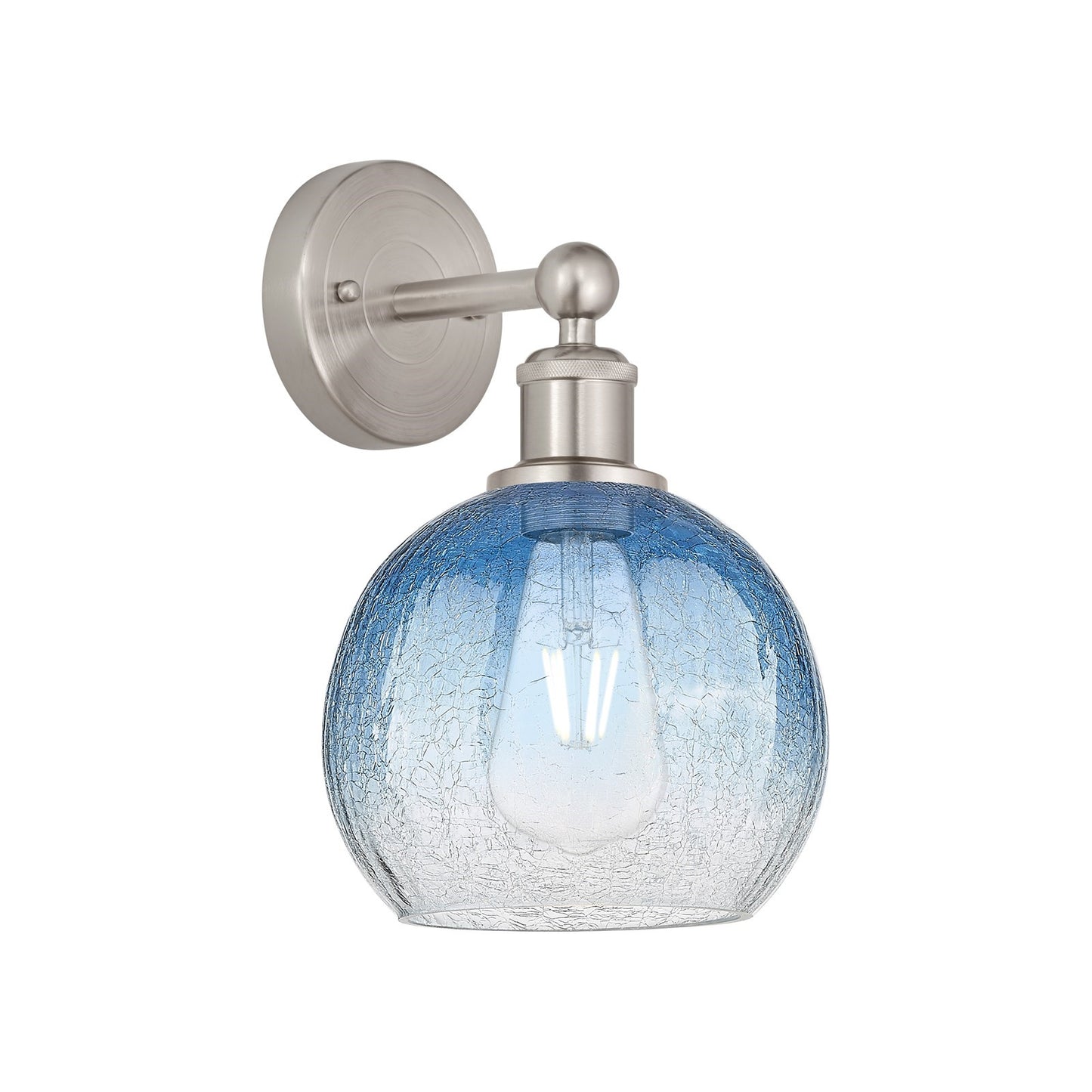 Innovations Brookhaven Globe 8in 1-Light Wall Sconce | Industrial Brushed Satin Nickel and Sapphire Blue Glass | Hallway & | Model 616-1W-SN-G483-8SB