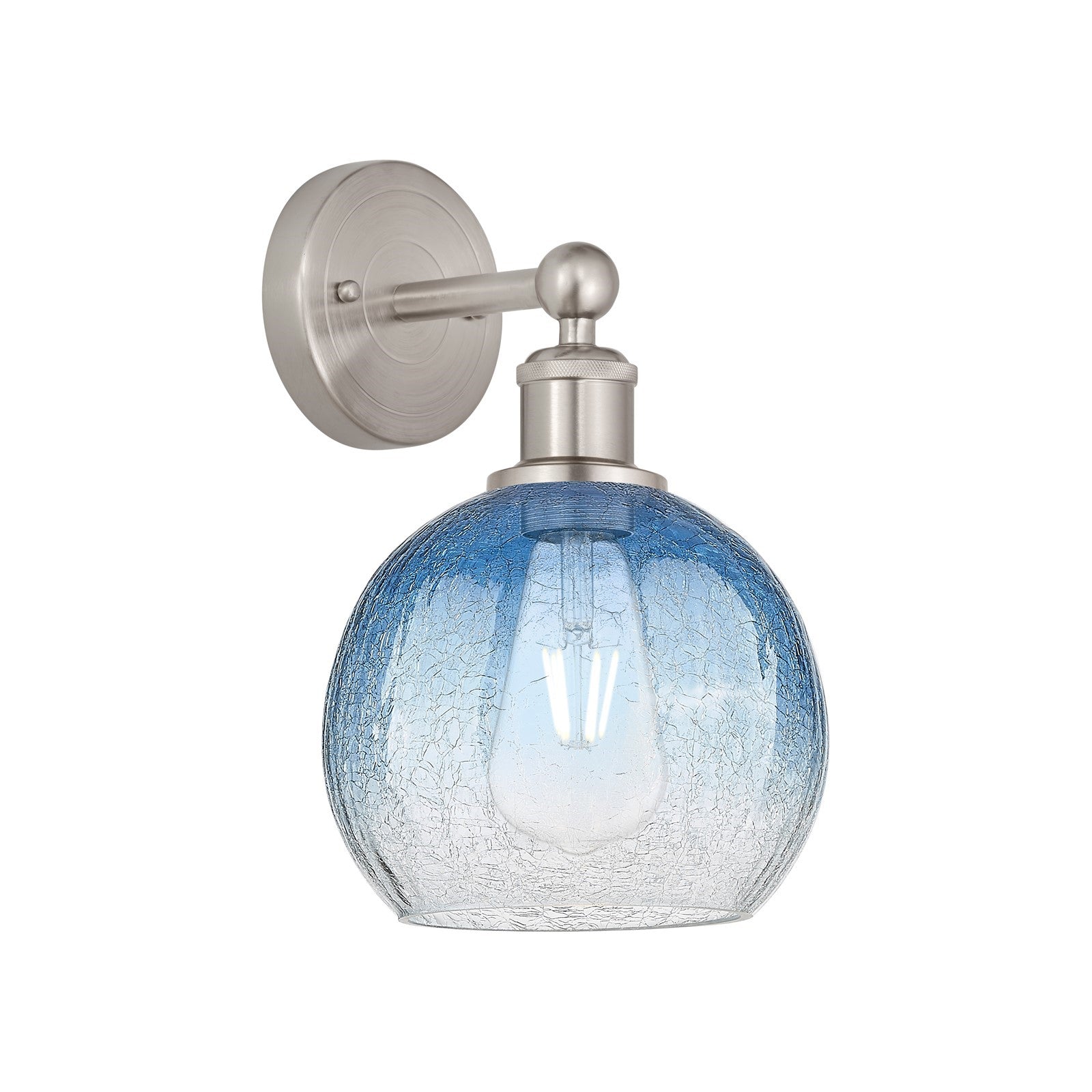 Innovations Brookhaven Globe 8in 1-Light Wall Sconce | Industrial Brushed Satin Nickel and Sapphire Blue Glass | Hallway & | Model 616-1W-SN-G483-8SB