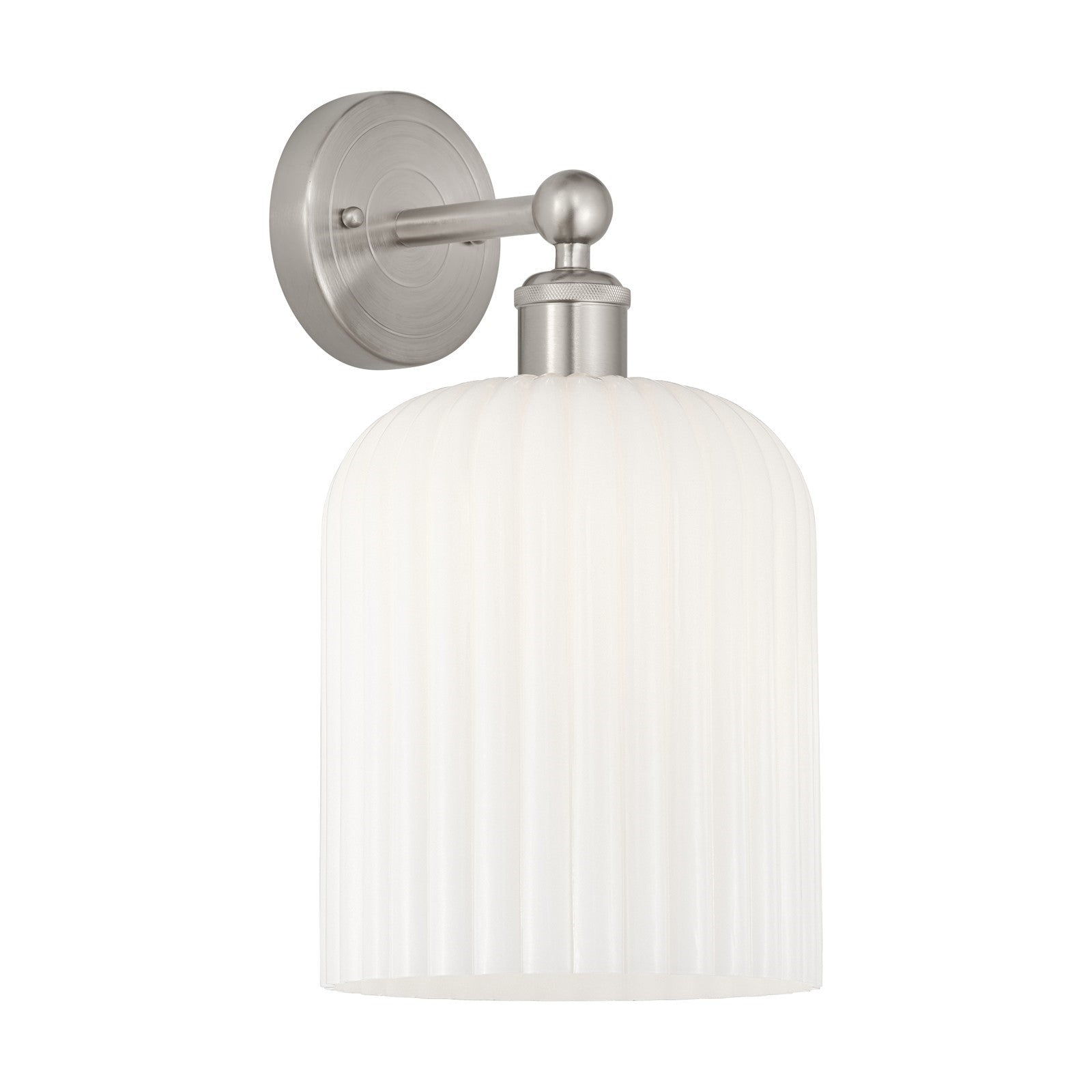 Innovations Bridal Veil 1-Light Wall Sconce | Art Nouveau Industrial Brushed Satin Nickel and Gloss White Ribbed Glass | Model 616-1W-SN-G559-8GWH