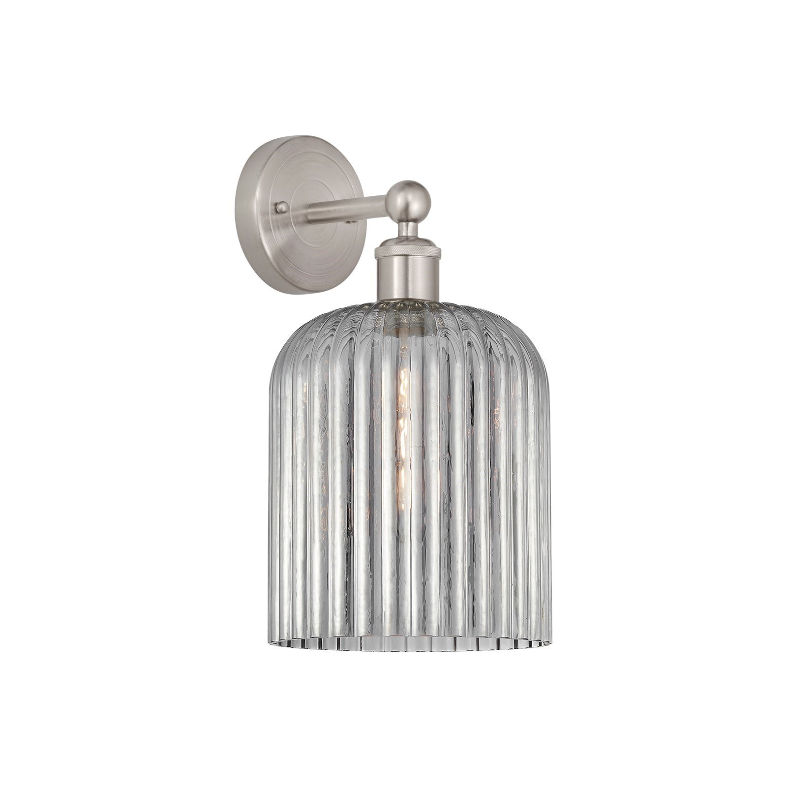 Innovations Bridal Veil 5in 1-Light Wall Sconce | Art Nouveau Brushed Satin Nickel and Light Smoke Ribbed Glass | Bathroom & | Model 616-1W-SN-G559-8SM