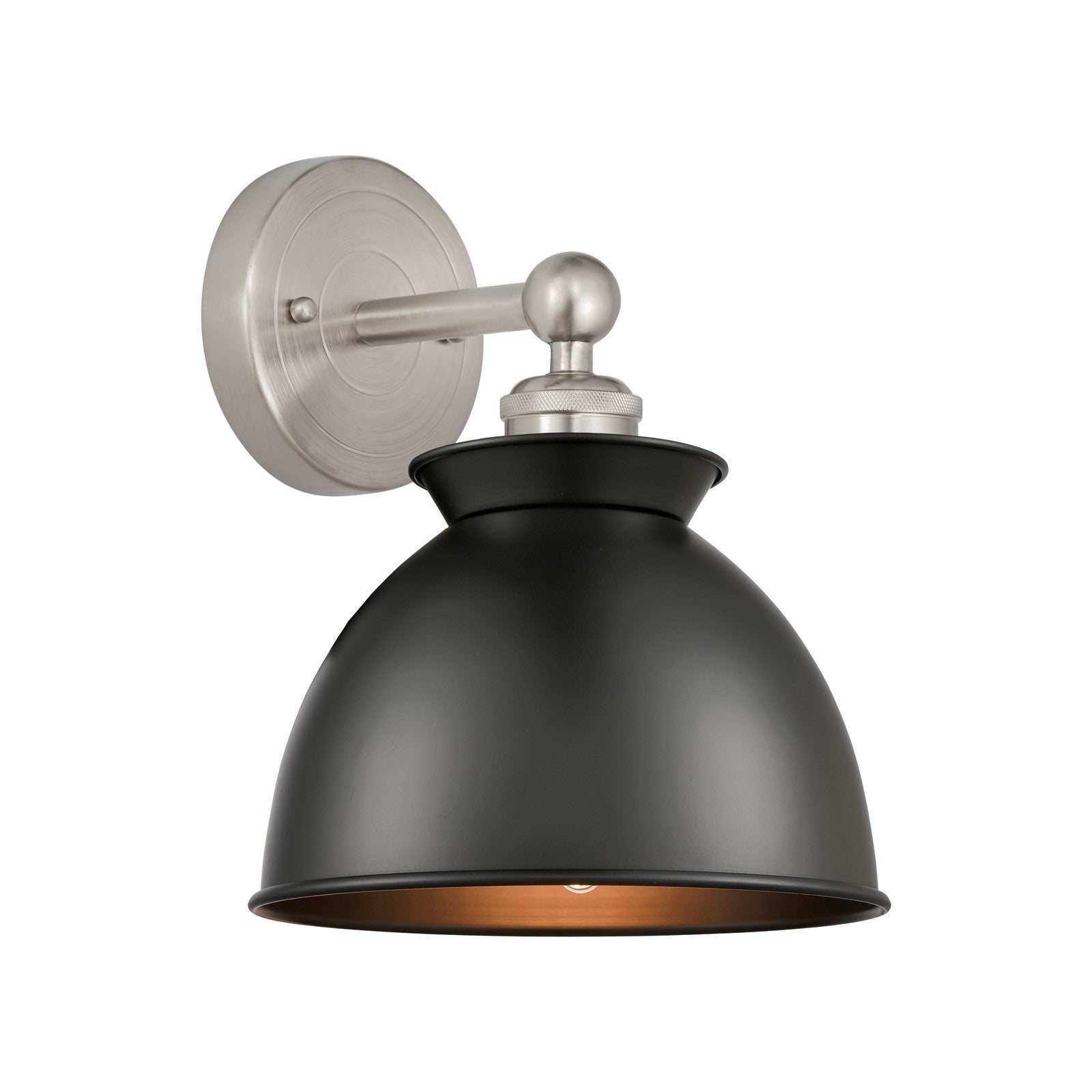 Innovations Adirondack 8in 1-Light Wall Sconce | Industrial Farmhouse Brushed Satin Nickel and Matte Black Metal Shade | Bathroom | Model 616-1W-SN-M14-BK