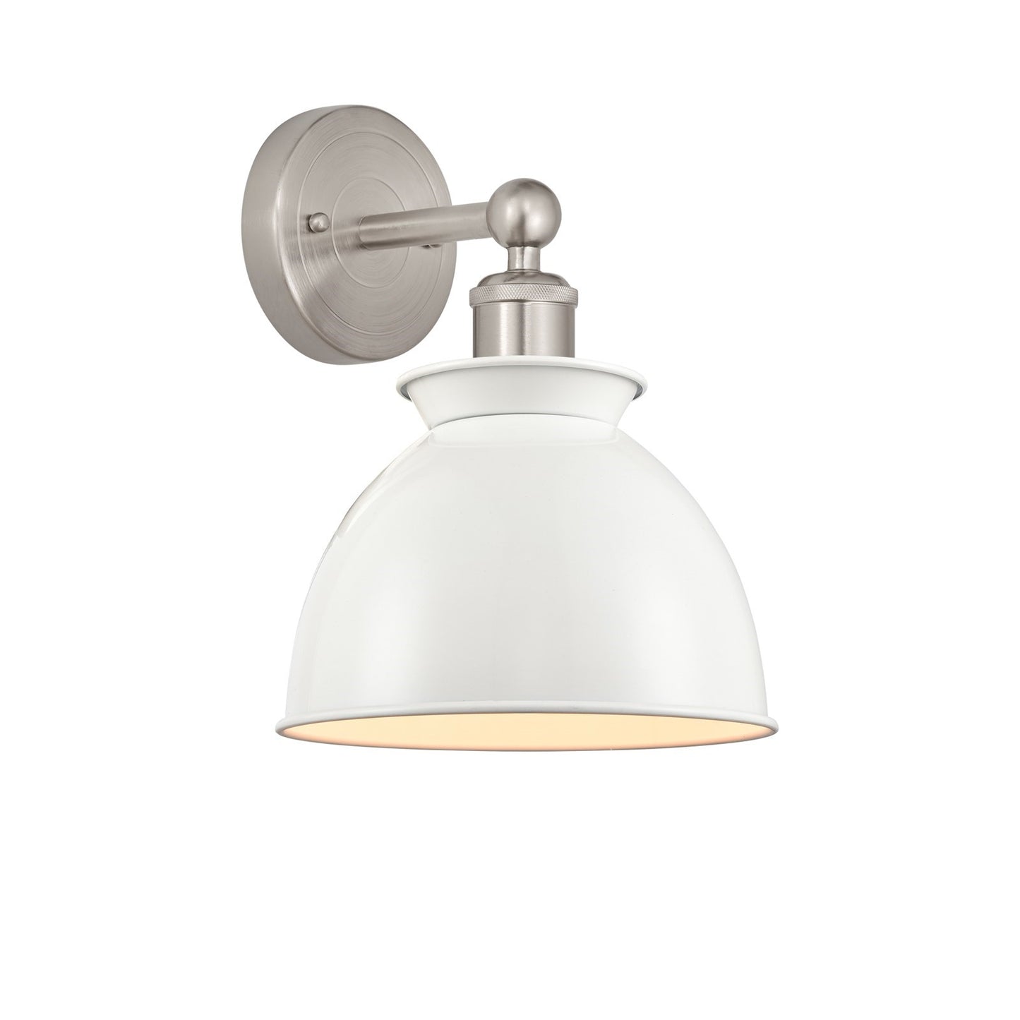 Innovations Adirondack 8.25in 1-Light Wall Sconce | Industrial Farmhouse Brushed Satin Nickel and Glossy White Metal Shade | Model 616-1W-SN-M14-W