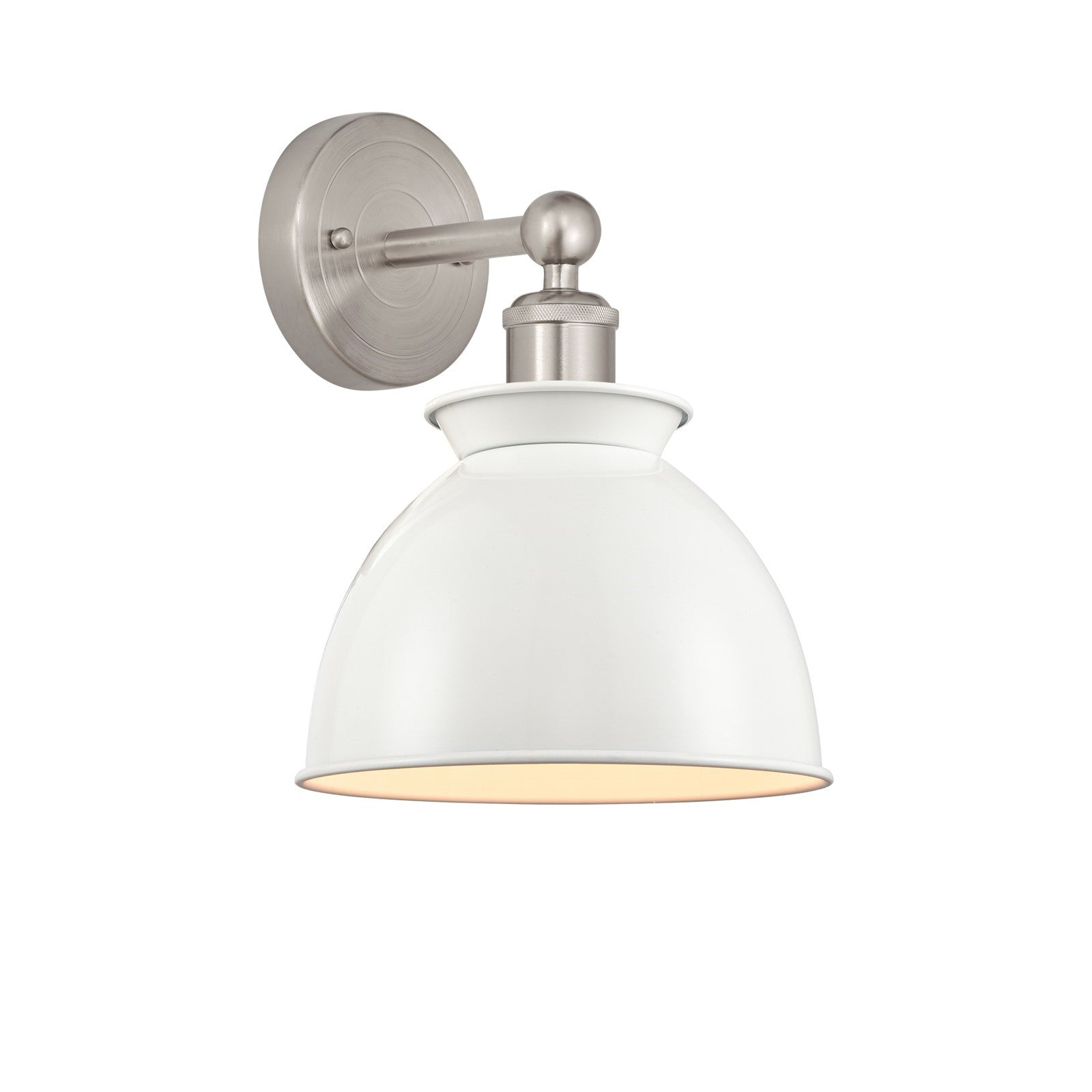 Innovations Adirondack 8.25in 1-Light Wall Sconce | Industrial Farmhouse Brushed Satin Nickel and Glossy White Metal Shade | Model 616-1W-SN-M14-W