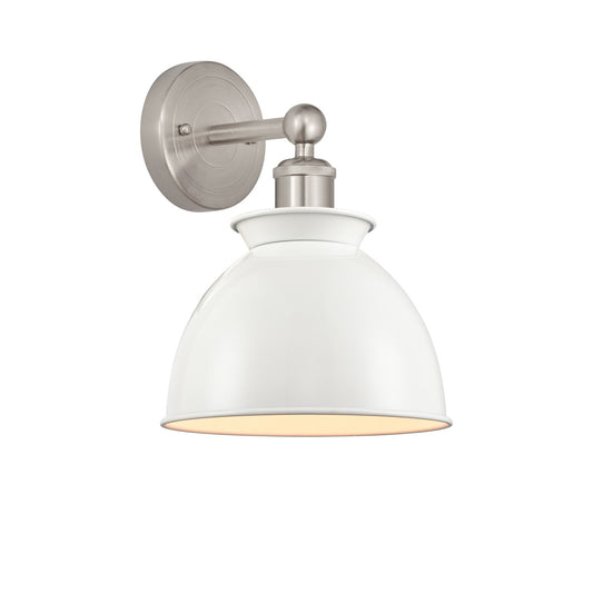 Innovations Adirondack 8.25in 1-Light Wall Sconce | Industrial Farmhouse Brushed Satin Nickel and Glossy White Metal Shade | Model 616-1W-SN-M14-W