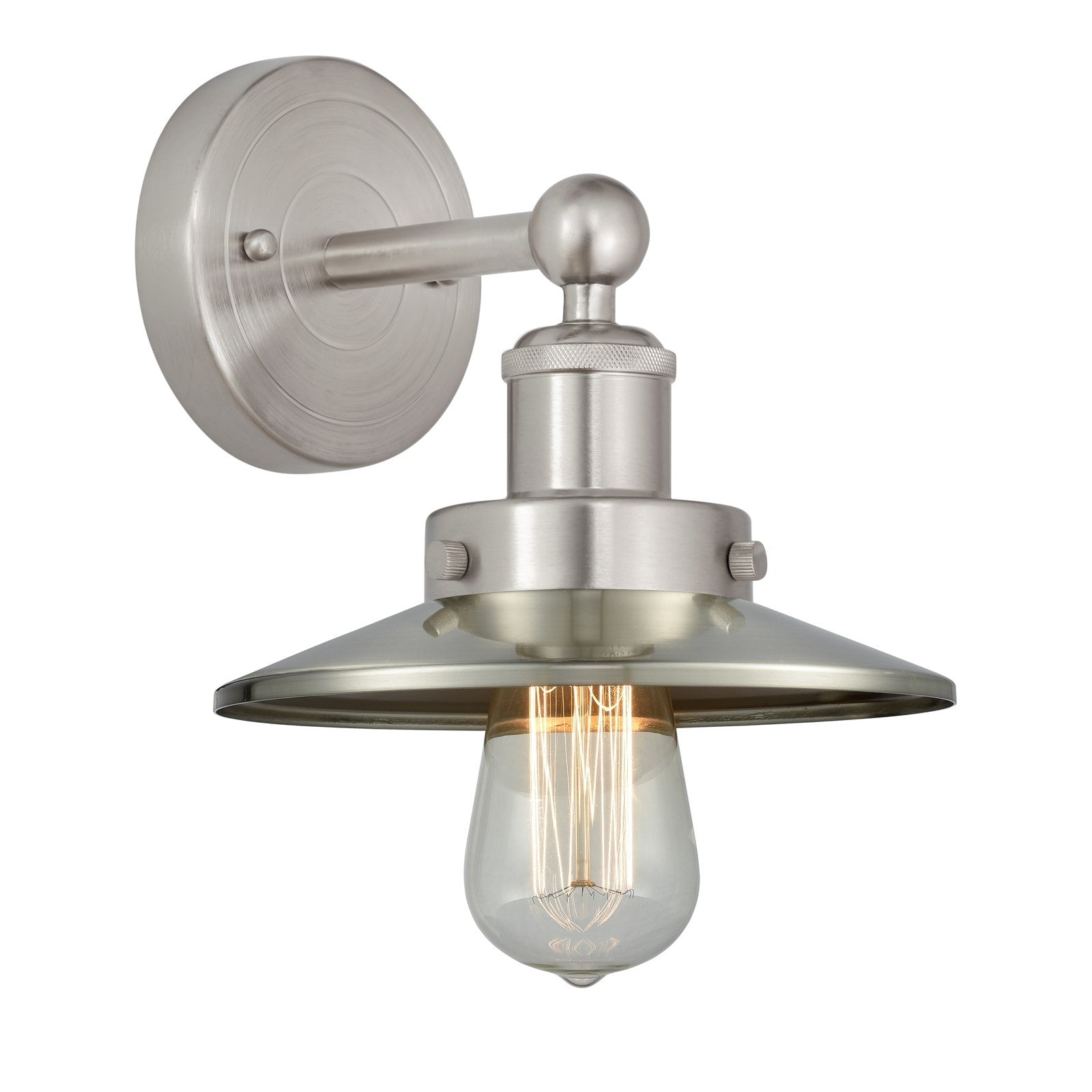 Innovations Railroad 8in 1-Light Wall Sconce | Industrial Brushed Satin Nickel Steel and Cast Brass with Metal Shade | Hallway & | Model 616-1W-SN-M2-SN
