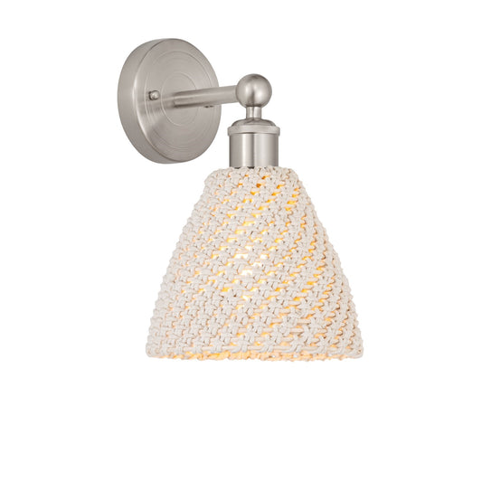 Innovations Bristol Natural 1-Light Wall Sconce | Industrial Brushed Satin Nickel Steel and Natural Fiber Shade | Living Room | Model 616-1W-SN-NBD-75-NAT