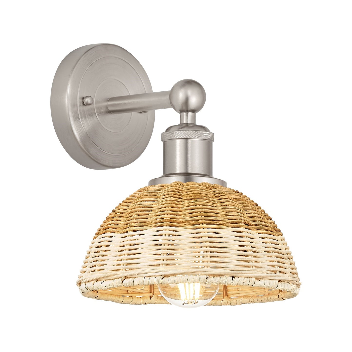 Innovations Lighting Bristol Natural II 1-Light Wall Sconce | Industrial Brushed Satin Nickel Steel and Natural Fiber Dome | Model 616-1W-SN-NBD2-75-NAT