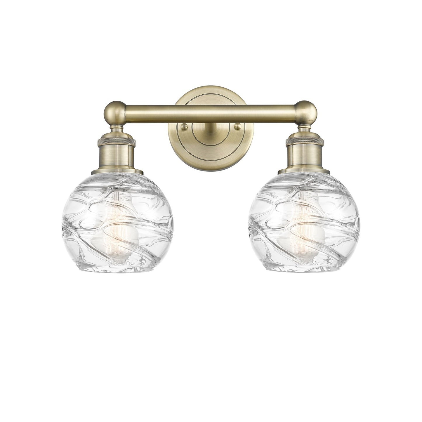 Innovations Athens Deco Swirl 15in 2-Light Bath Vanity Light | Industrial Antique Brass and Clear Glass | Bathroom Vanity | Model 616-2W-AB-G1213-6CL