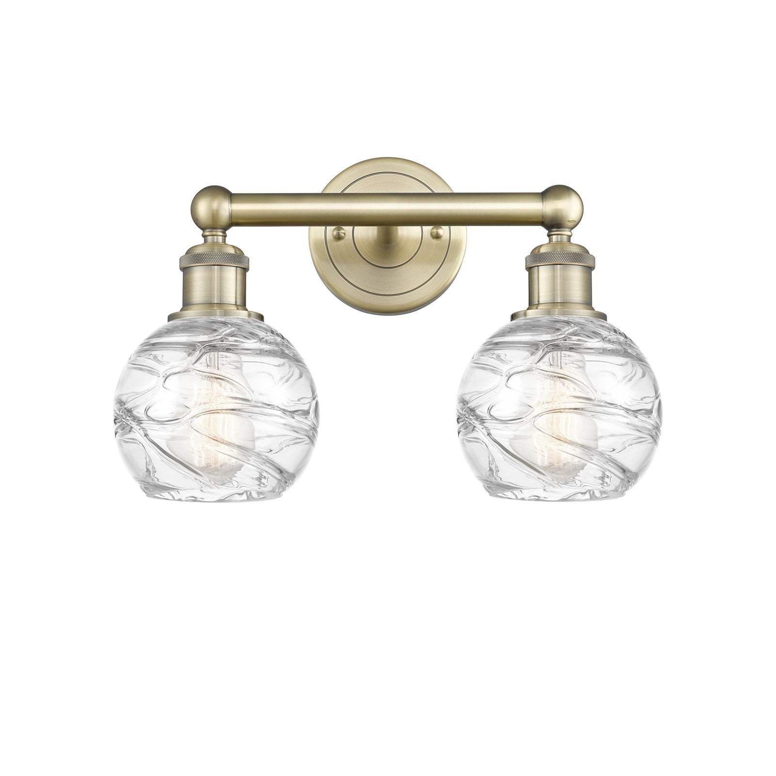 Innovations Athens Deco Swirl 15in 2-Light Bath Vanity Light | Industrial Antique Brass and Clear Glass | Bathroom Vanity | Model 616-2W-AB-G1213-6CL