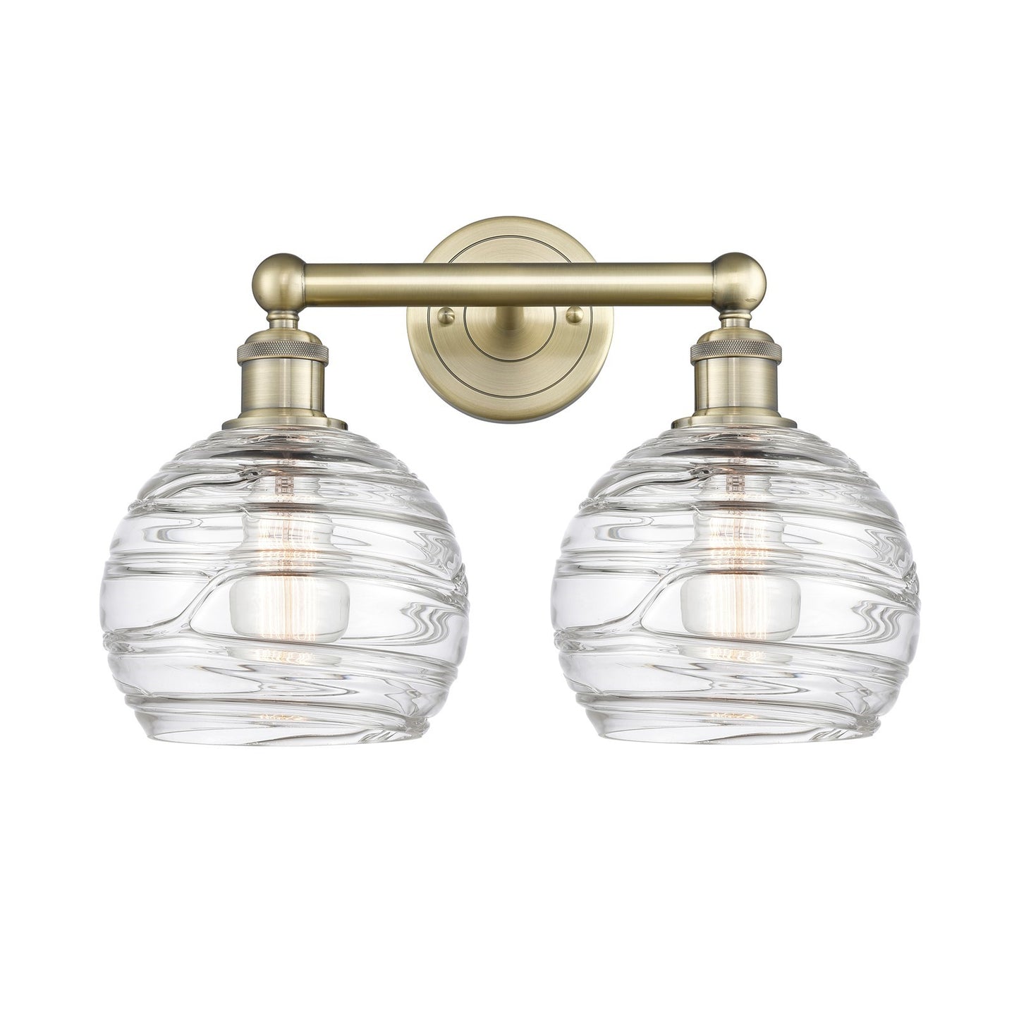 Innovations Athens Deco Swirl 17in 2-Light Bath Vanity Light | Industrial Antique Brass and Clear Glass | Bathroom Vanity | 17 | Model 616-2W-AB-G1213-8CL