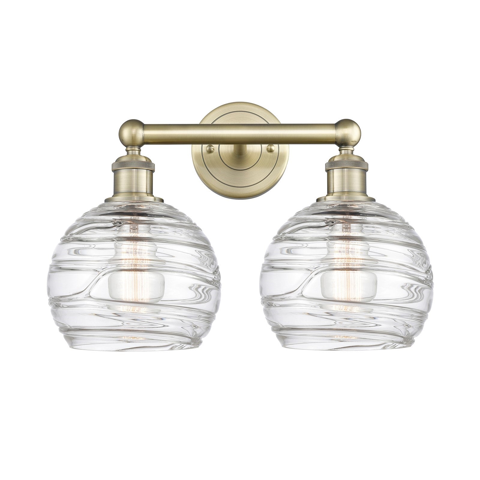 Innovations Athens Deco Swirl 17in 2-Light Bath Vanity Light | Industrial Antique Brass and Clear Glass | Bathroom Vanity | 17 | Model 616-2W-AB-G1213-8CL