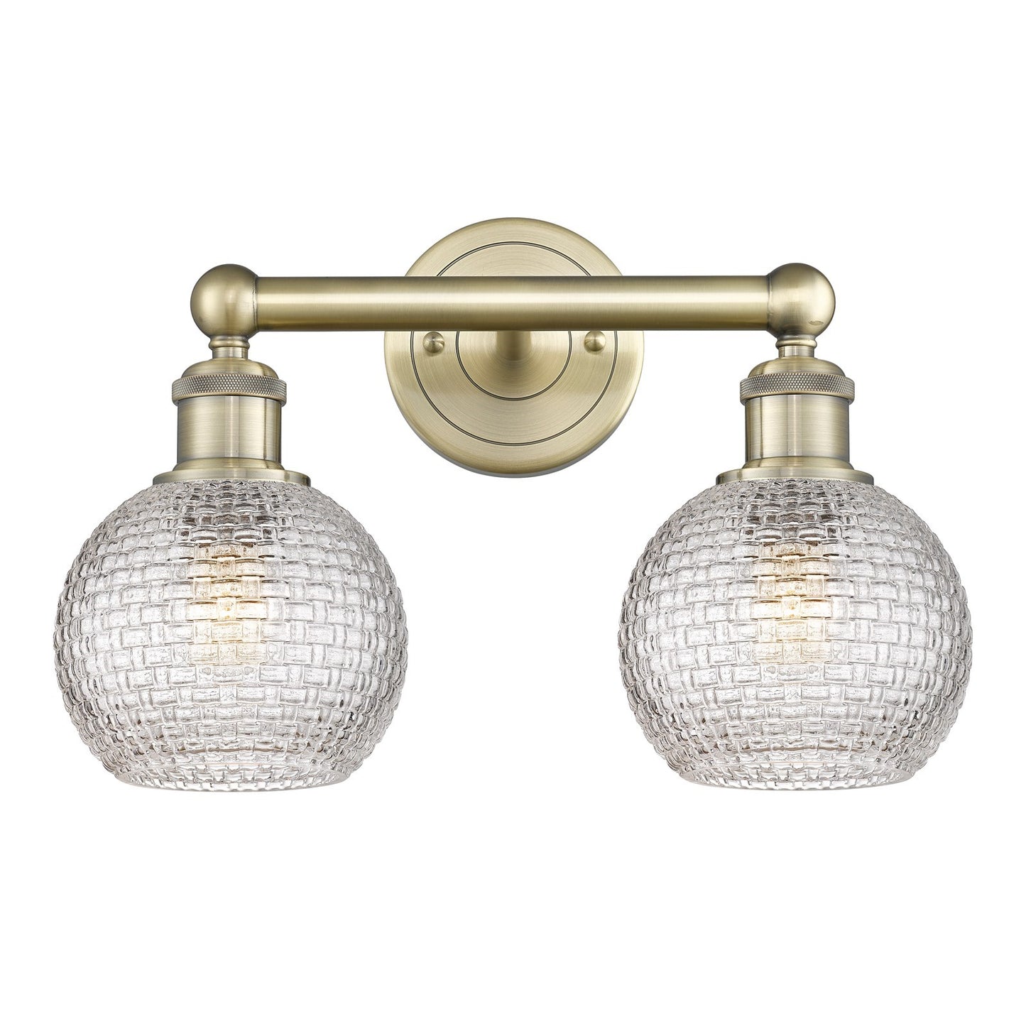 Innovations Athens 15in 2-Light Bath Vanity | Modern Farmhouse Antique Brass and Clear Basket Weave Glass | Bathroom Vanity & | Model 616-2W-AB-G122C-6CL
