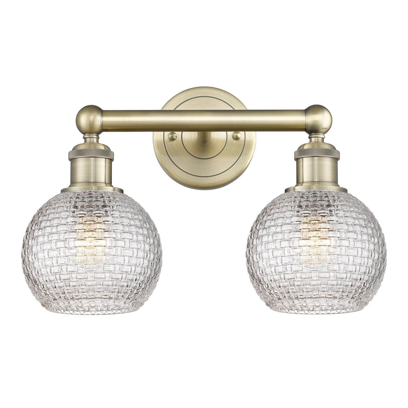 Innovations Athens 15in 2-Light Bath Vanity | Modern Farmhouse Antique Brass and Clear Basket Weave Glass | Bathroom Vanity & | Model 616-2W-AB-G122C-6CL
