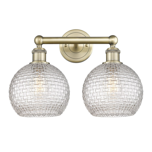 Innovations Athens 17in 2-Light Bath Vanity Light | Modern Farmhouse Antique Brass Steel and Clear Basket Weave Glass | Model 616-2W-AB-G122C-8CL