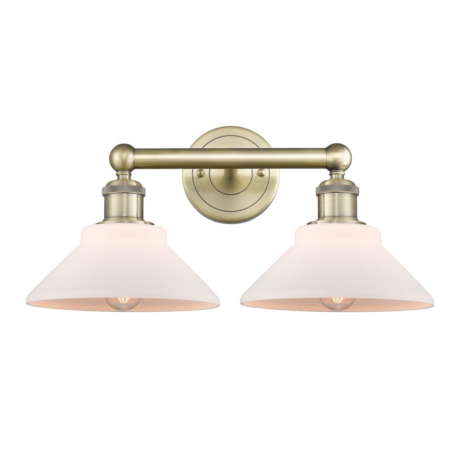 Innovations Orwell 17in 2-Light Bath Vanity Light | Industrial Antique Brass Steel and Matte White Glass | Bathroom Vanity | 17.38 | Model 616-2W-AB-G131