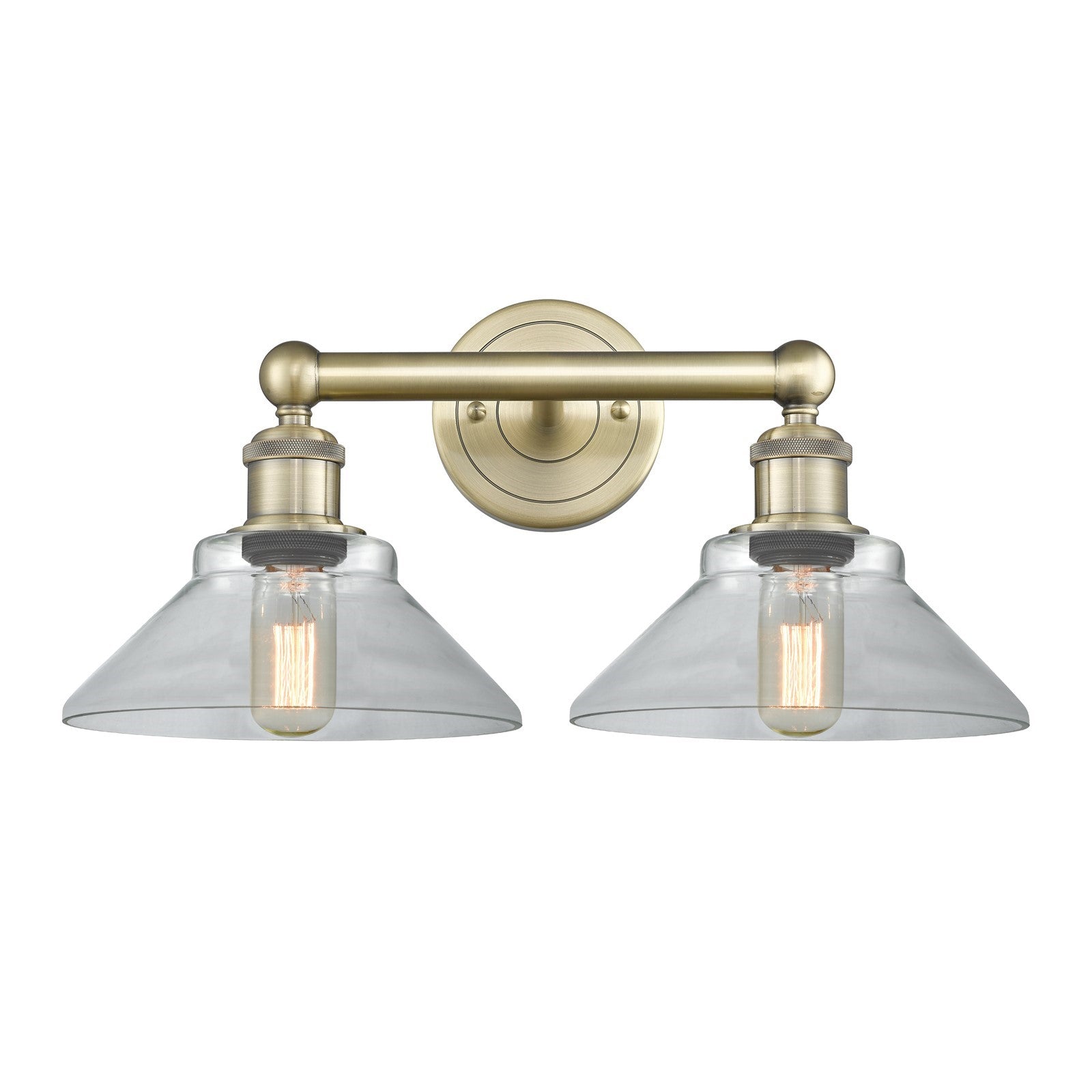 Innovations Orwell 17in 2-Light Bath Vanity Light | Industrial Antique Brass Steel and Clear Glass | Bathroom Vanity & Powder Room | Model 616-2W-AB-G132