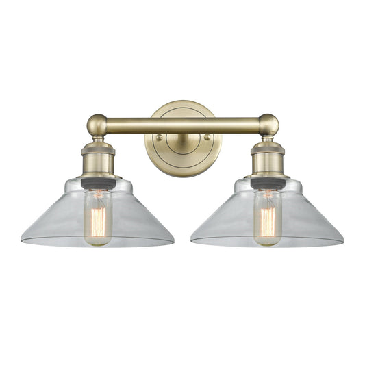 Innovations Orwell 17in 2-Light Bath Vanity Light | Industrial Antique Brass Steel and Clear Glass | Bathroom Vanity & Powder Room | Model 616-2W-AB-G132