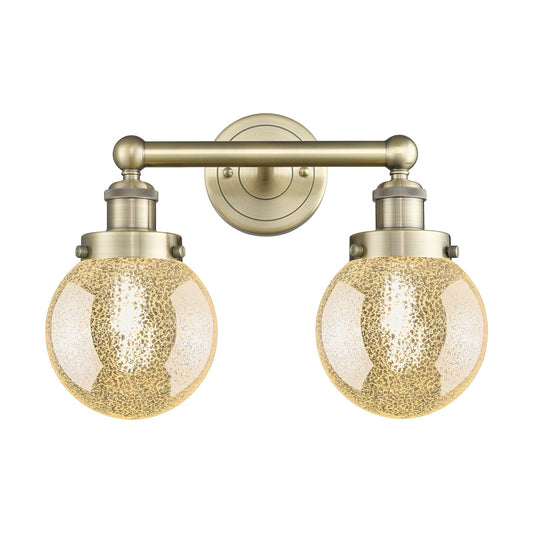 Innovations Beacon 15in 2-Light Bath Vanity Light | Industrial Antique Brass Steel and Mercury Glass | Bathroom Vanity | 15 x 7.5 | Model 616-2W-AB-G208-6