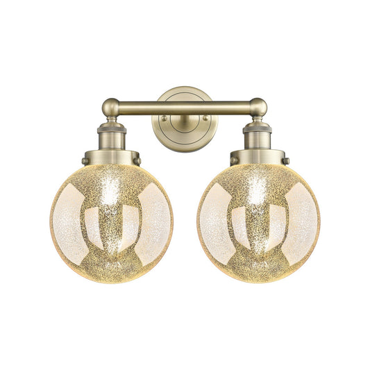 Innovations Beacon 17in 2-Light Bath Vanity Light | Industrial Antique Brass Steel and Mercury Glass | Bathroom Vanity & Powder | Model 616-2W-AB-G208-8
