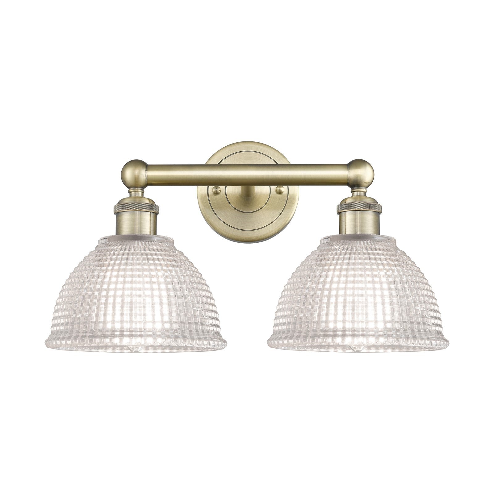 Innovations Arietta 17in 2-Light Bath Vanity Light | Industrial Antique Brass Steel and Clear Glass | Bathroom Vanity & Powder Room | Model 616-2W-AB-G422