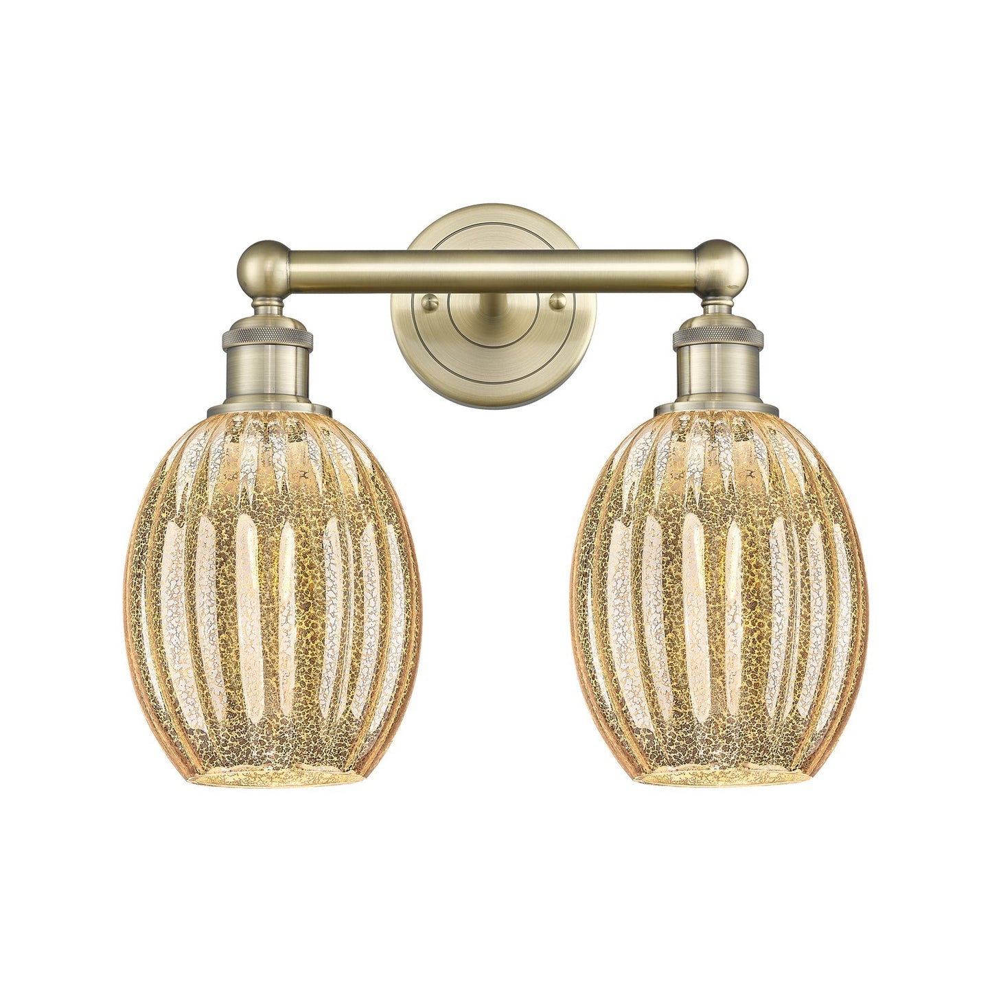 Innovations Preston Bulb 2-Light 15.25in Bath Vanity Light | Industrial Antique Brass Steel and Mercury Glass | Bathroom Vanity | Model 616-2W-AB-G459-6ME