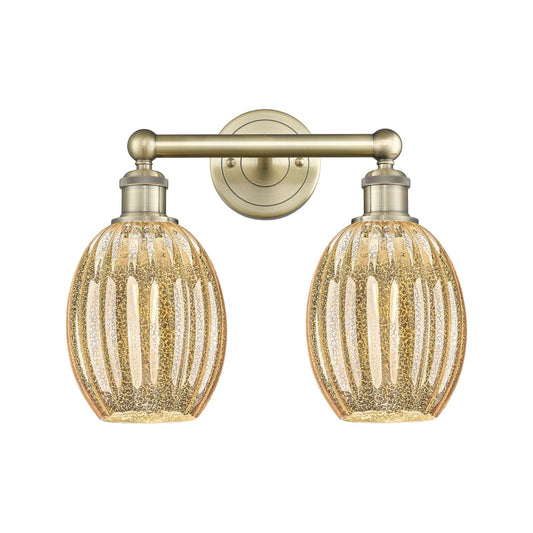 Innovations Preston Bulb 2-Light 15.25in Bath Vanity Light | Industrial Antique Brass Steel and Mercury Glass | Bathroom Vanity | Model 616-2W-AB-G459-6ME