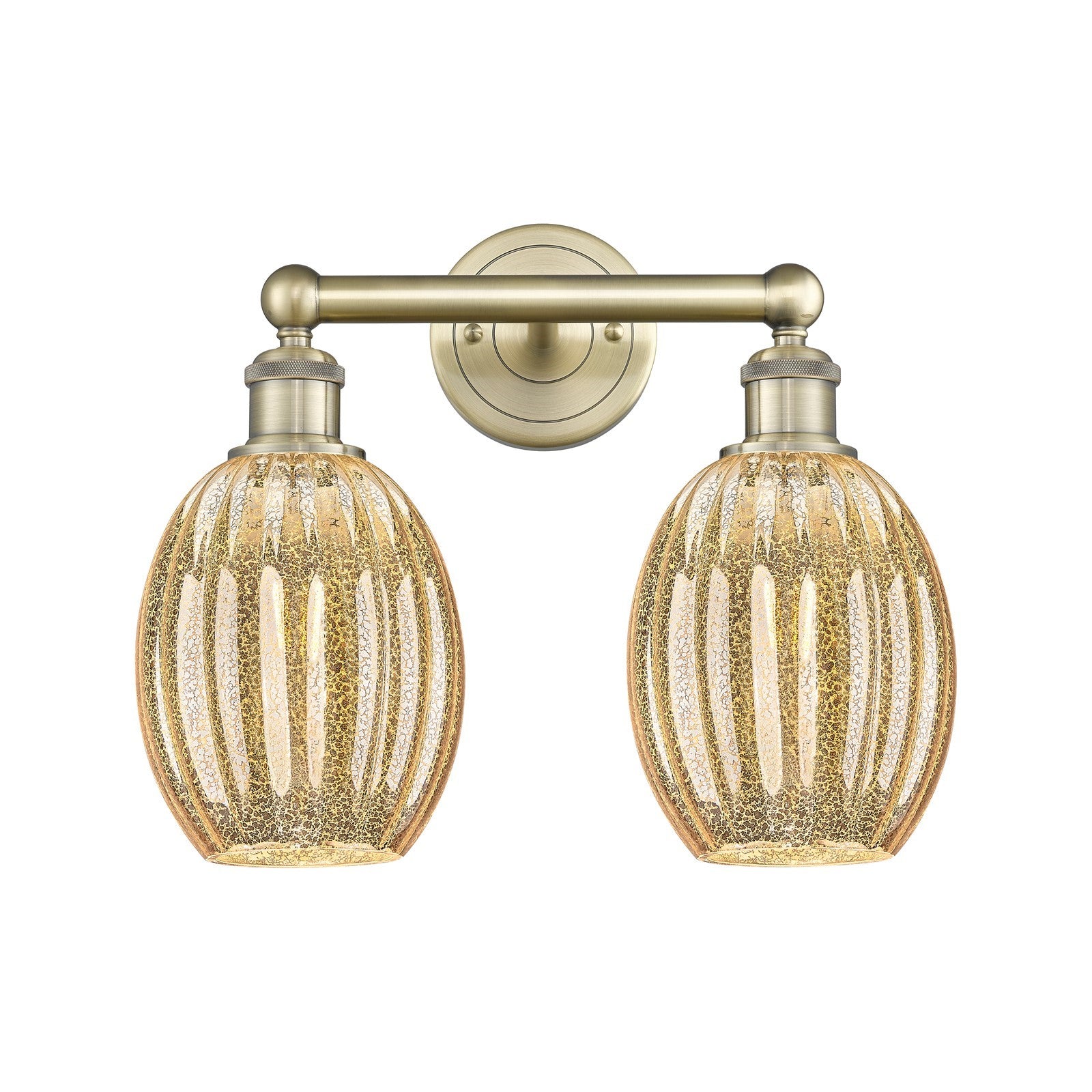 Innovations Preston Bulb 2-Light 15.25in Bath Vanity Light | Industrial Antique Brass Steel and Mercury Glass | Bathroom Vanity | Model 616-2W-AB-G459-6ME