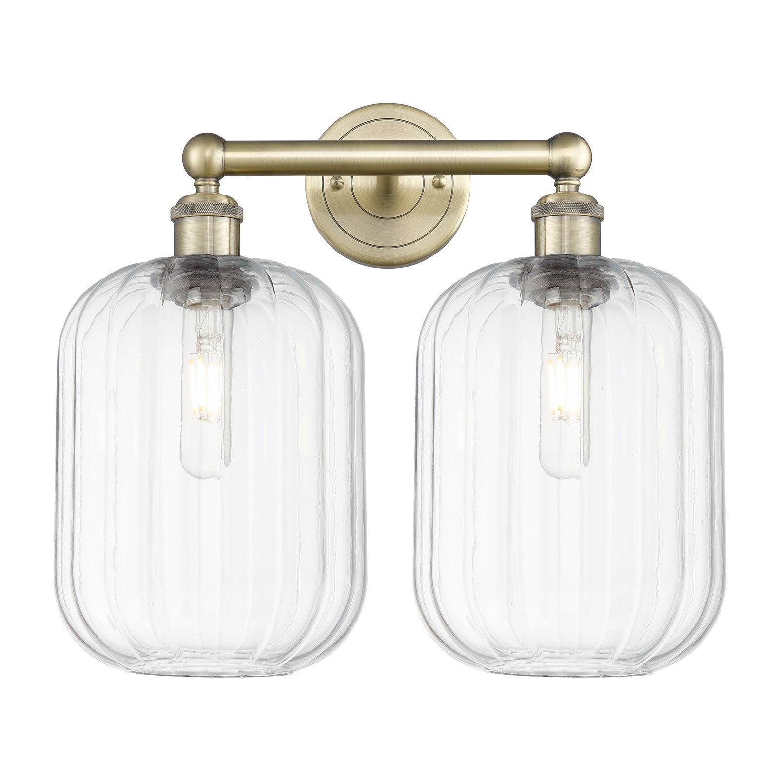 Innovations Preston Cylinder 16in 2-Light Bath Vanity Light | Industrial Antique Brass and Clear Glass | Bathroom Vanity | Model 616-2W-AB-G460-7CL