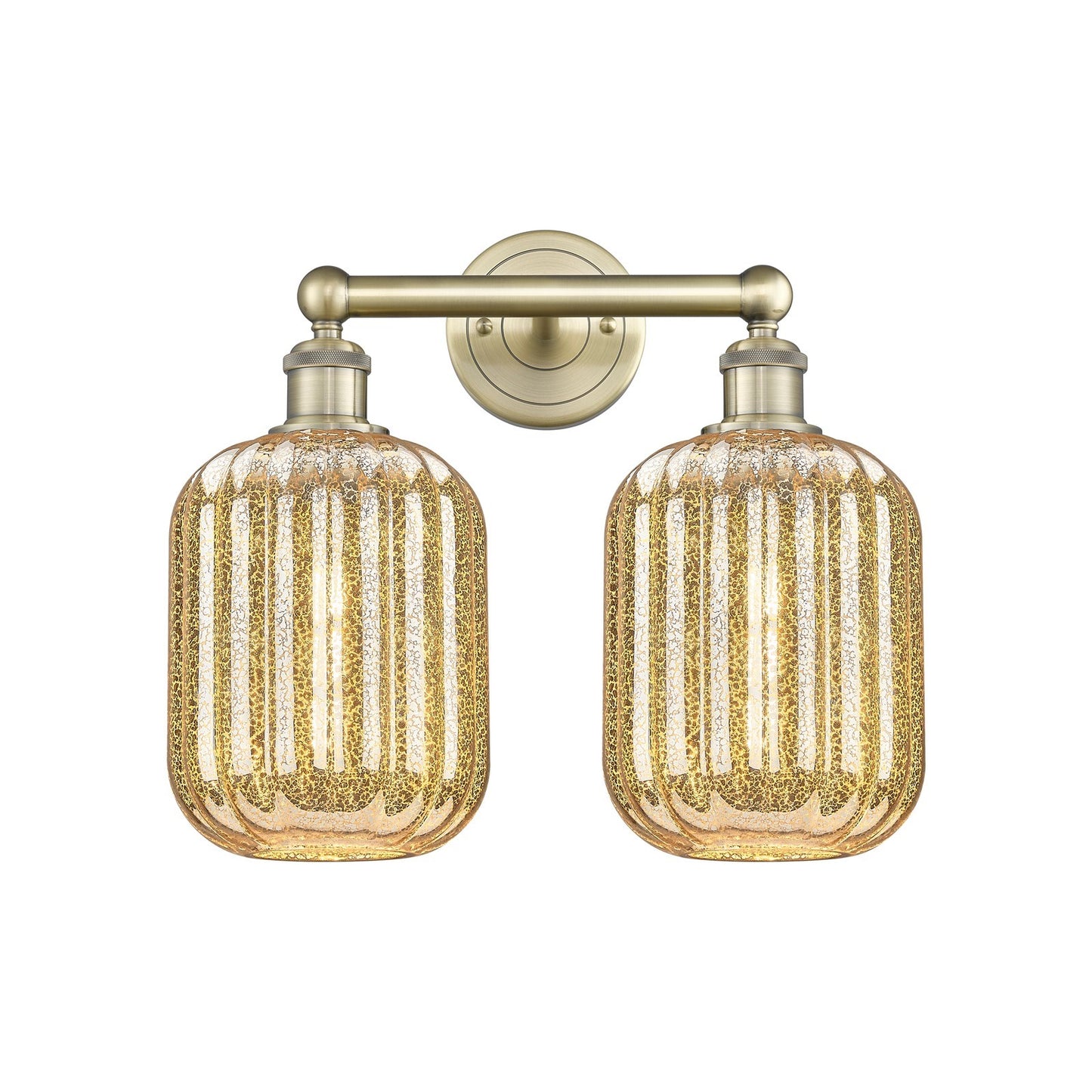 Innovations Preston Cylinder 16in 2-Light Bath Vanity | Industrial Antique Brass Steel and Mercury Glass | Bathroom Vanity | Model 616-2W-AB-G460-7ME