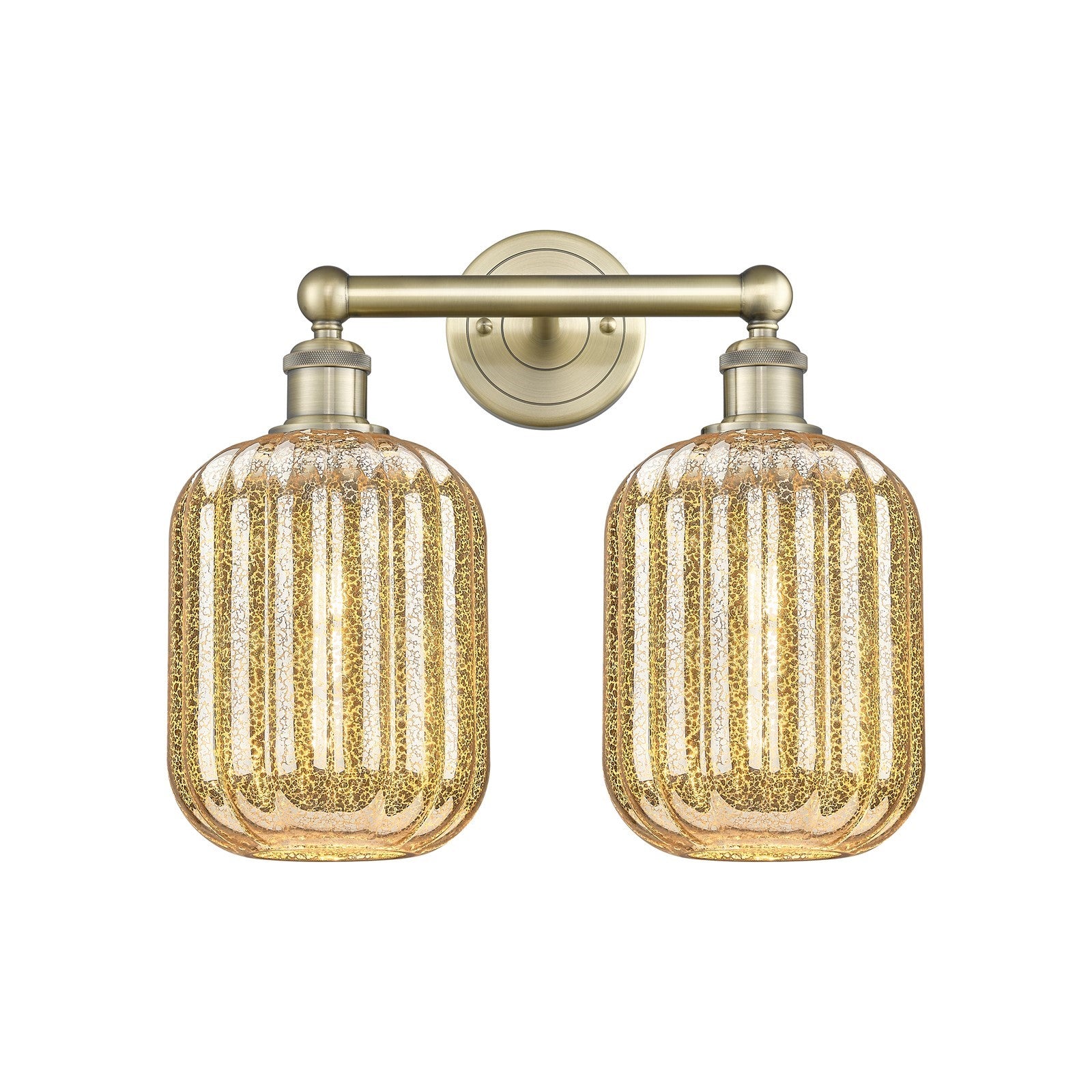Innovations Preston Cylinder 16in 2-Light Bath Vanity | Industrial Antique Brass Steel and Mercury Glass | Bathroom Vanity | Model 616-2W-AB-G460-7ME
