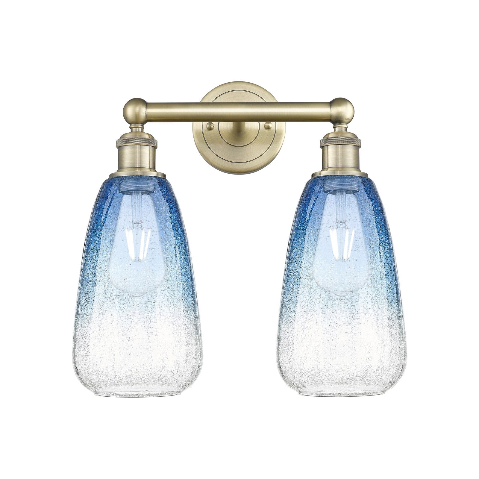 Innovations Brookhaven Almond 15in 2-Light Bath Vanity Light | Industrial Antique Brass and Sapphire Blue Glass | Bathroom | Model 616-2W-AB-G480-6SB