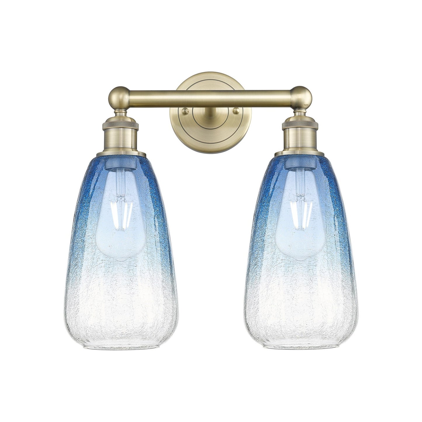 Innovations Brookhaven Almond 15in 2-Light Bath Vanity Light | Industrial Antique Brass and Sapphire Blue Glass | Bathroom | Model 616-2W-AB-G480-6SB
