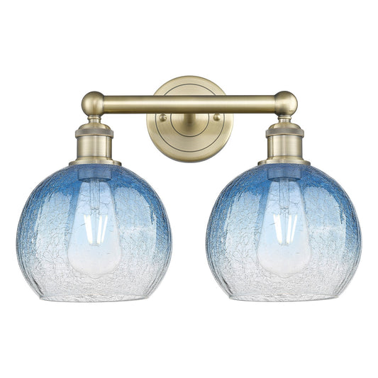 Innovations Brookhaven Globe 17in 2-Light Bath Vanity | Industrial Antique Brass Steel and Sapphire Blue Glass | Bathroom & | Model 616-2W-AB-G483-8SB