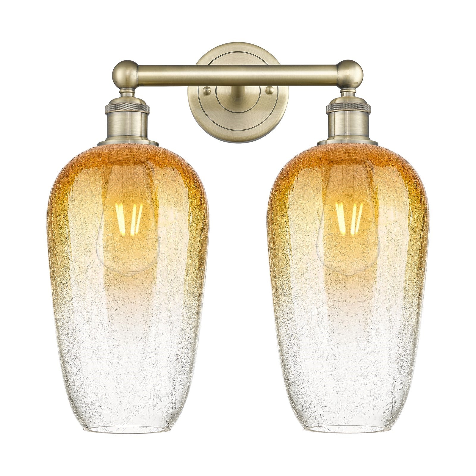 Innovations Brookhaven Flute 16in 2-Light Bath Vanity Light | Industrial Antique Brass Steel and Amber Glass | Bathroom Vanity | Model 616-2W-AB-G484-7AM