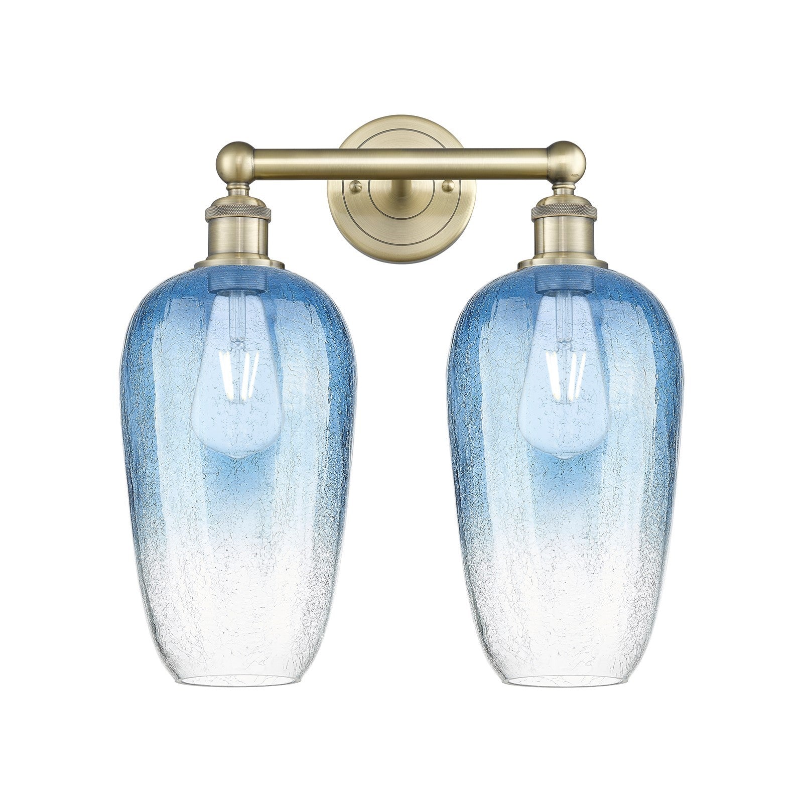 Innovations Brookhaven Flute 16in 2-Light Bath Vanity | Industrial Antique Brass Steel and Sapphire Blue Glass | Bathroom | Model 616-2W-AB-G484-7SB