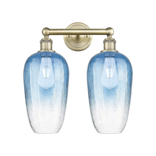 Innovations Brookhaven Flute 16in 2-Light Bath Vanity | Industrial Antique Brass Steel and Sapphire Blue Glass | Bathroom | Model 616-2W-AB-G484-7SB