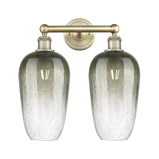 Innovations Brookhaven Flute 16in 2-Light Bath Vanity | Industrial Antique Brass Steel and Slate Glass | Bathroom Vanity Light | Model 616-2W-AB-G484-7SL