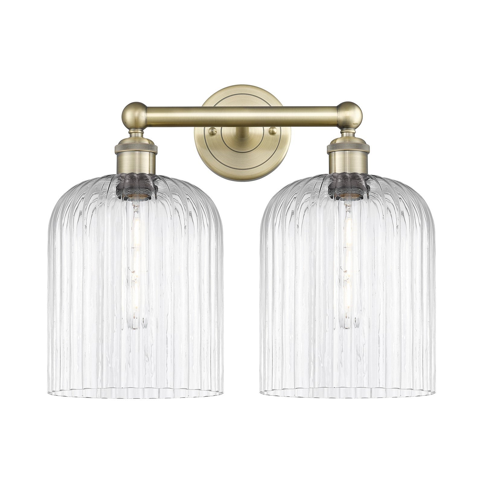 Innovations Bridal Veil 14in 2-Light Bath Vanity | Art Nouveau Antique Brass Steel and Clear Ribbed Glass | Bathroom Vanity & | Model 616-2W-AB-G559-8CL
